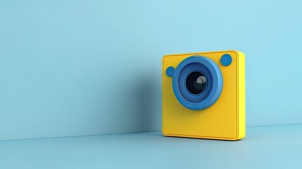 Poster - Yellow Camera Icon With Blue Lens On Blue Background