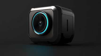 Poster - Futuristic Black Camera With Blue Light Accent