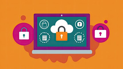 Poster - Laptop Illustrating Secure Cloud Data Protection