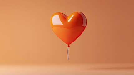 Poster - Orange Heart Shaped Balloon Floating Gently