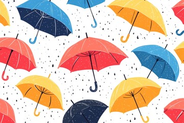 Poster - Seamless pattern with colorful umbrellas falling raindrops representing rainy season, protection, and joyful mood