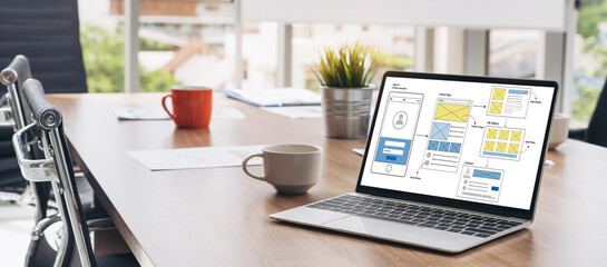 UX UI design process for modish mobile application and website . Creative prototype of wireframe for professional app developer .