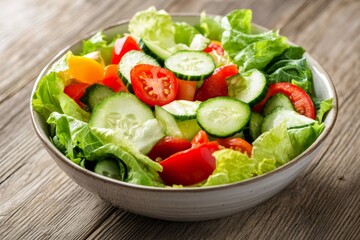 Sticker - Fresh garden salad with vibrant vegetables in a rustic bowl on a wooden table