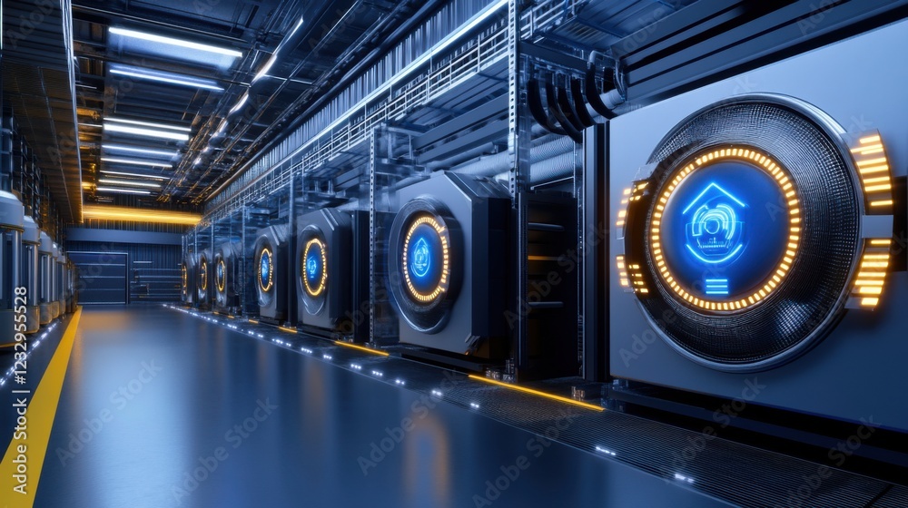 Modern Data Center Interior with High-Tech Server Racks and Illuminated ...