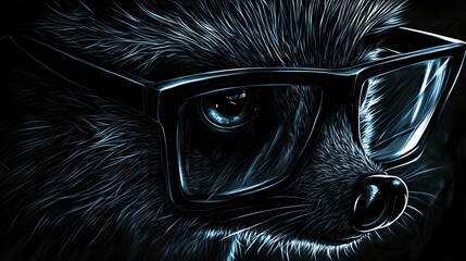 Wall Mural - Spectacled Feline Gaze Portrait With Intricate Fur Details And Dark Background.