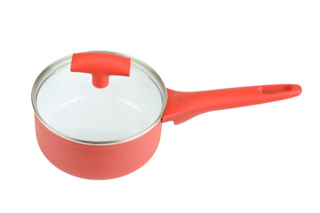 Wall Mural - Red saucepan with handle isolated on white