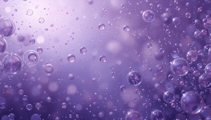 Poster - Bubbles of various sizes drift through a vibrant purple background, illuminated by soft light