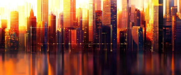 Poster - Smart city and abstract dot points are connected by a gradient line and an intricate wave line design, illustrating the concept of big data connection technology