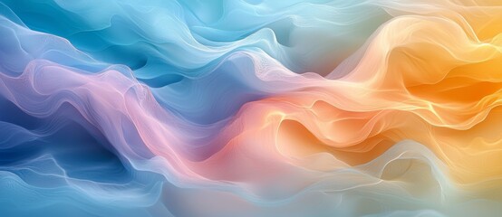 Poster - a horizontal banner incorporating contemporary waves in light gray, light blue, and linen hues