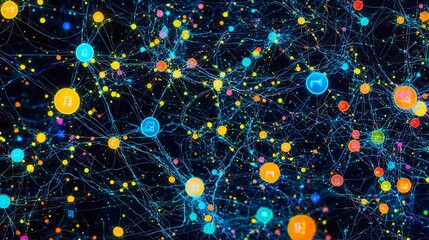Poster - Colorful Network Nodes and Interconnected Filaments