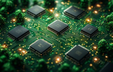 Poster - High tech technology geometric background featuring the back side of a circuit board