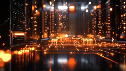Poster - glowing network data center server room