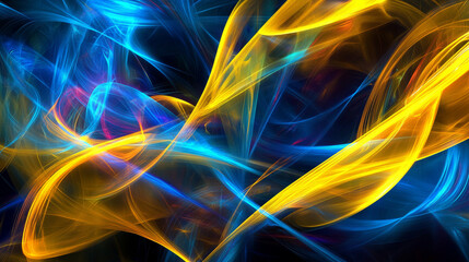Wall Mural - abstract futuristic neon yellow and blue lights 3d render illustration