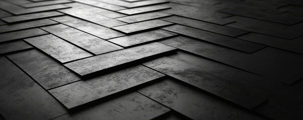 Poster - A web banner featuring a dark background made up of horizontally inclined black stripes, with a subtle gray reflection