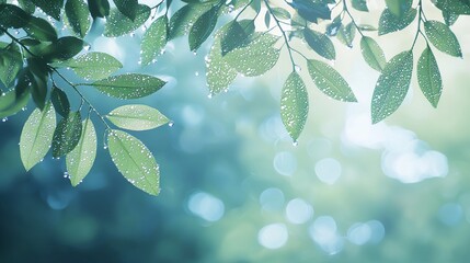 Aufkleber - Dew Drops On Lush Green Leaves In Sunlight