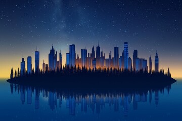 Poster - A futuristic cityscape island or space colony floating in space, embodying concepts of the future, fantasy, advanced constructions, business operations, and the Internet of Things