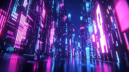 Aufkleber - Neon Cityscape Futuristic Digital Urban Landscape