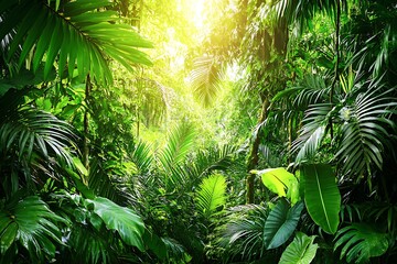 Wall Mural - Vibrant Lush Tropical Jungle Forest