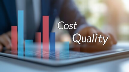 Poster - Cost-quality balance concept with a financial graph and business data, symbolizing investment, risk management, and economic strategy, Generative AI