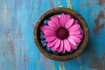 Wall Mural - Nourishing Greek Yogurt Bowl topped with Fresh Berries on a Wooden Surface