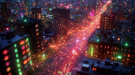 Aufkleber - Neon Cityscape Illuminated By Network Connections
