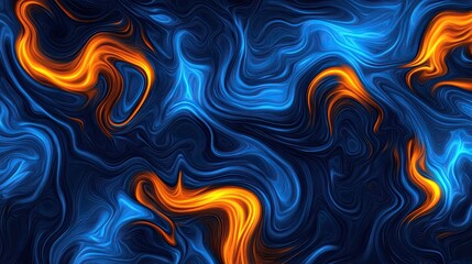 Poster - a stream of neon blue and orange. a high-tech abstract curved background. creative striped texture. 