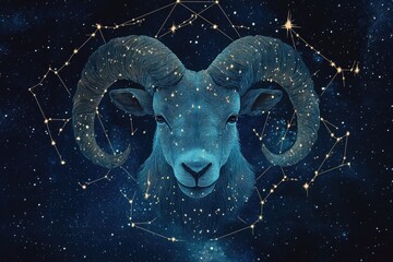 Wall Mural - Celestial Aries: Abstract Night Sky with Constallations and Beautiful Blue Background