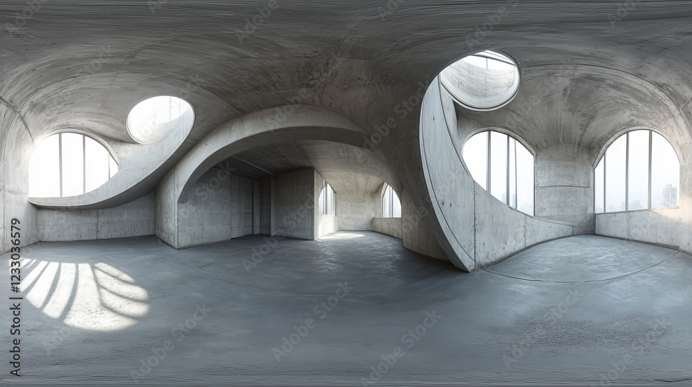 360 degree spherical seamless panorama abstract empty concrete room ...