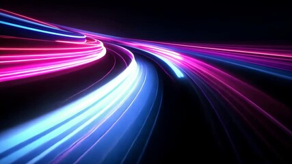 Poster - Bright neon light trails create a vibrant abstract design in dark space during evening hours