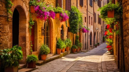  Summer in Pienza, Italy: Exploring the Colorful Streets of this Charming Tuscan Town - Horizontal Scene with Flowers and Italian Architecture
