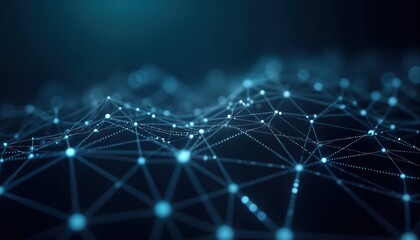 Poster - Abstract tech network. Complex plexus lines, shapes. Futuristic digital illustration. Bright glowing points linked by lines. Modern design. Ideal for tech concept art business presentation templates.