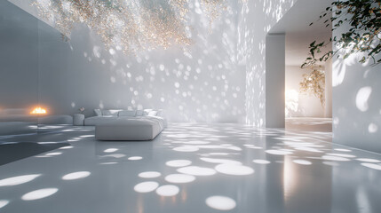 Poster - full 360 degree panorama environment map of white empty futuristic room studio interior with abstrac