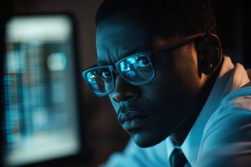 Man looking at a computer monitor