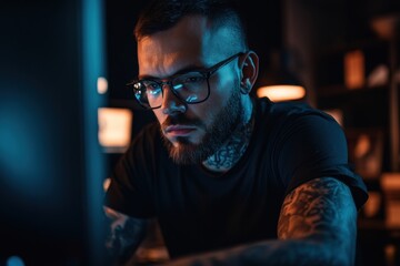Man looking at a computer monitor