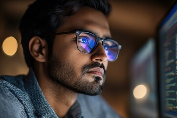 Man looking at a computer monitor