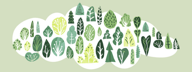 Wall Mural - tree bush grass in green eco-friendly garden cute childish vector illustration. abstract minimal des