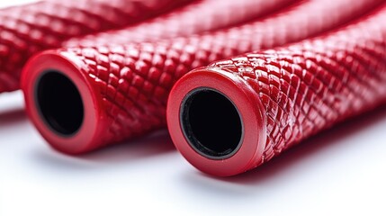 Red textured cylindrical objects close up view