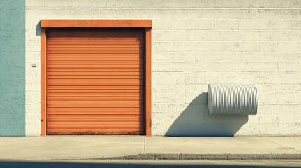 Poster - Orange Roll Up Door On A Brick Wall