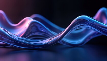 Aufkleber - Abstract illustration of fluid glass morphism. Blue, purple gradient flows in curves on dark background. Modern design with dynamic movement. Suggests tech innovation futuristic concept. Suitable for