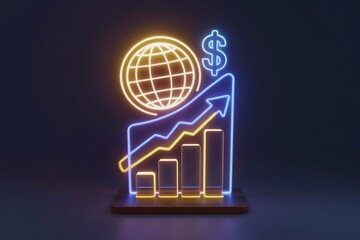 Poster - Global financial growth visualized with a rising bar graph, showcasing upward trend and international market expansion.