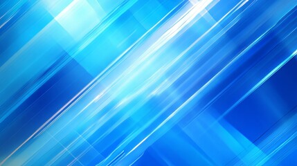 Poster - A bright blue backdrop with diagonal lines crossing it. It has lots of moving, geometrical elements.
