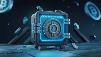 Aufkleber - A futuristic safe securely stores Bitcoins, symbolizing cryptocurrency's secure and digital nature.