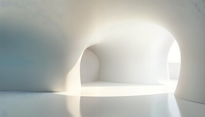 Aufkleber - Empty modern architecture interior space. Smooth white walls, ceiling create minimalist design. Light streams through window. Geometric shapes, curves shape structure. Empty hallway design suggests