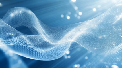 Aufkleber - Wavy white light beams flow against a blue backdrop, forming an image that represents advanced technology in healthcare. (114 character)