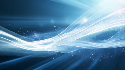 Aufkleber - Wavy white light beams flow against a blue backdrop, forming an image that represents advanced technology in healthcare. (114 character)