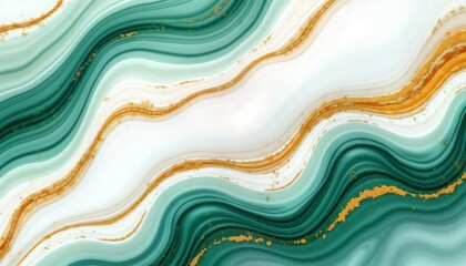 Poster - Abstract trendy background features white, green liquid marble waves. Gold veins add luxury. Generative AI design evokes watercolor style. Excellent for wallpaper banner. Modern look. Suitable for