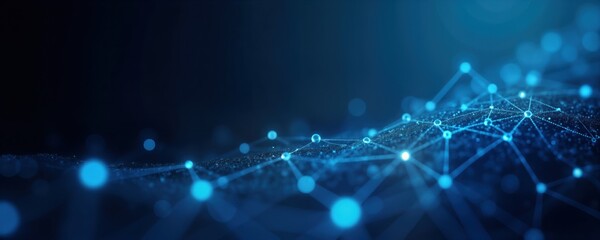 Poster - Abstract futuristic tech background. Blue network connections create complex geometry. Virtual communication concept. Ideal for tech presentations, web design, digital art projects. Intricate network