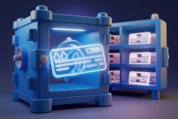 Poster - Secure digital banking, credit card safety in a virtual safe.