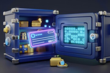 Poster - Tax refund check emerges from a secure vault, symbolizing financial security and safekeeping.
