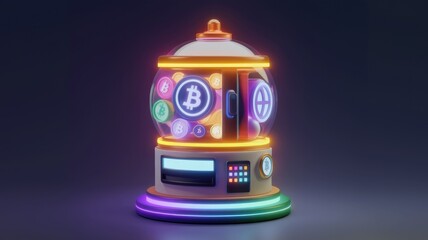 Aufkleber - A vibrant 3D render of a cryptocurrency gumball machine dispensing various digital coins.